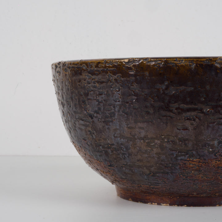 Bruin geglazuurde RAKU schaal – authentieke keramiek met karakter (25x25x12 cm)