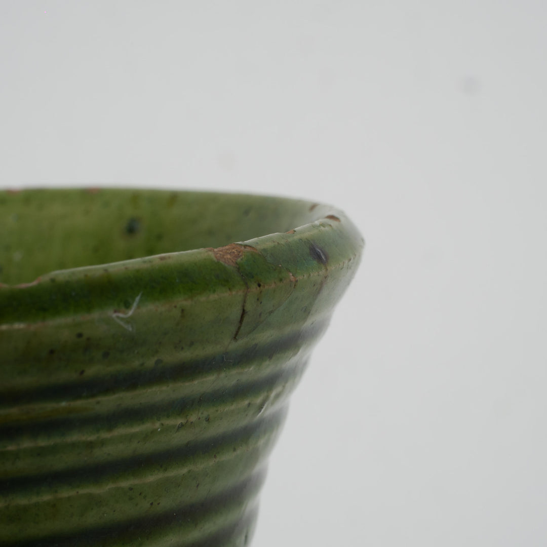 Ceramic glazed vase in green and yellow