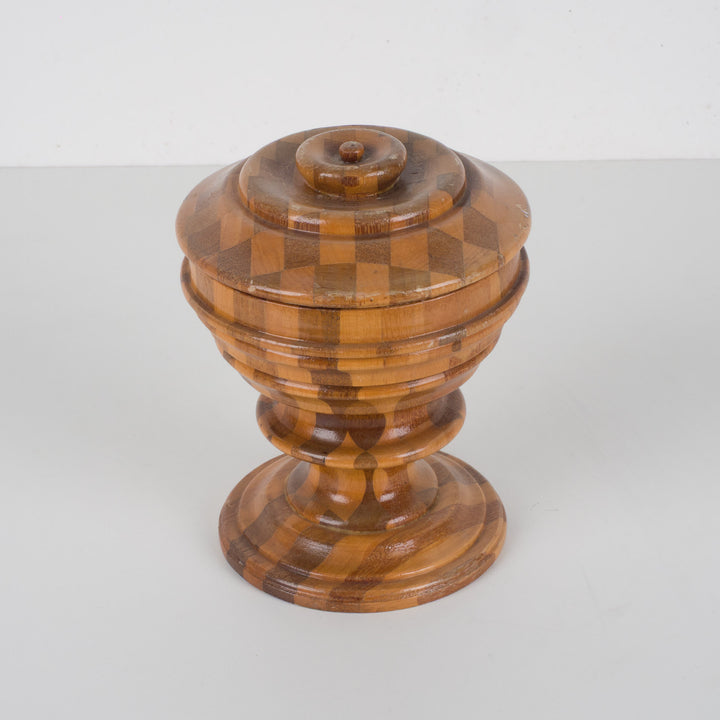 Houten dekselpotje in marquetterie – 13x13x7 cm