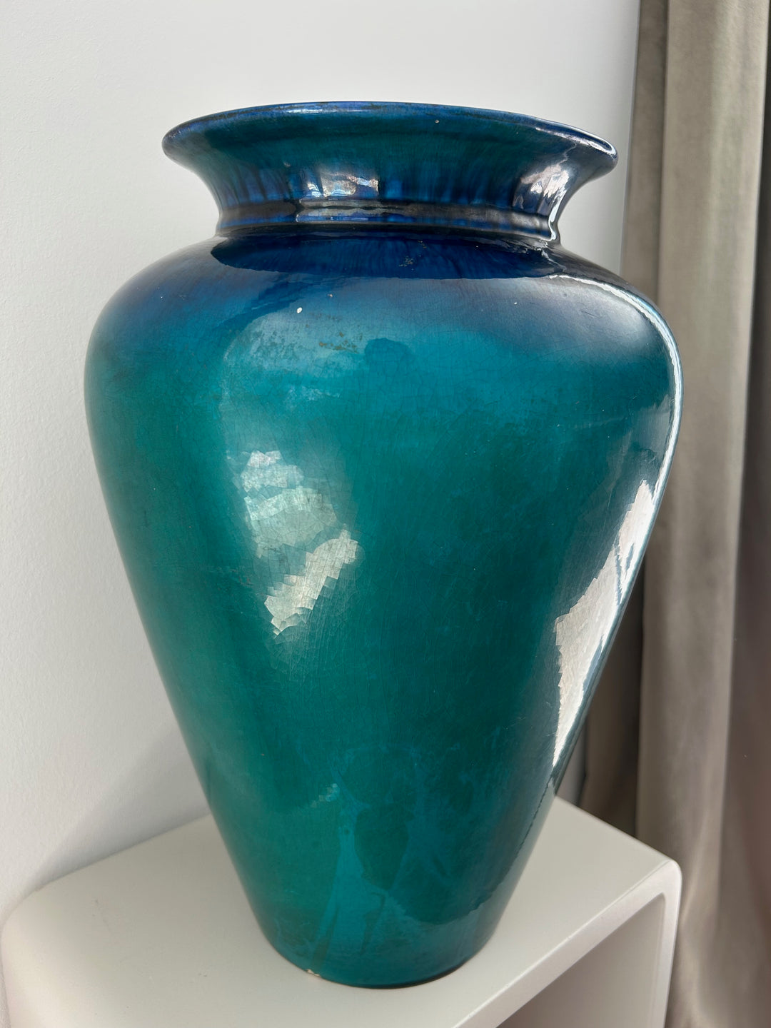 Vintage D. Dinis Vase in Türkis und Kobaltblau – 35,5 cm – De Tuin Der Kunsten