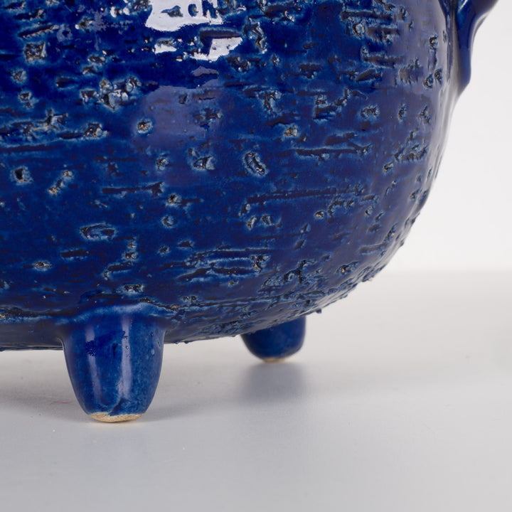 Handgemaakte Blauw Keramische Pot met Oren – Gesigneerd Tria