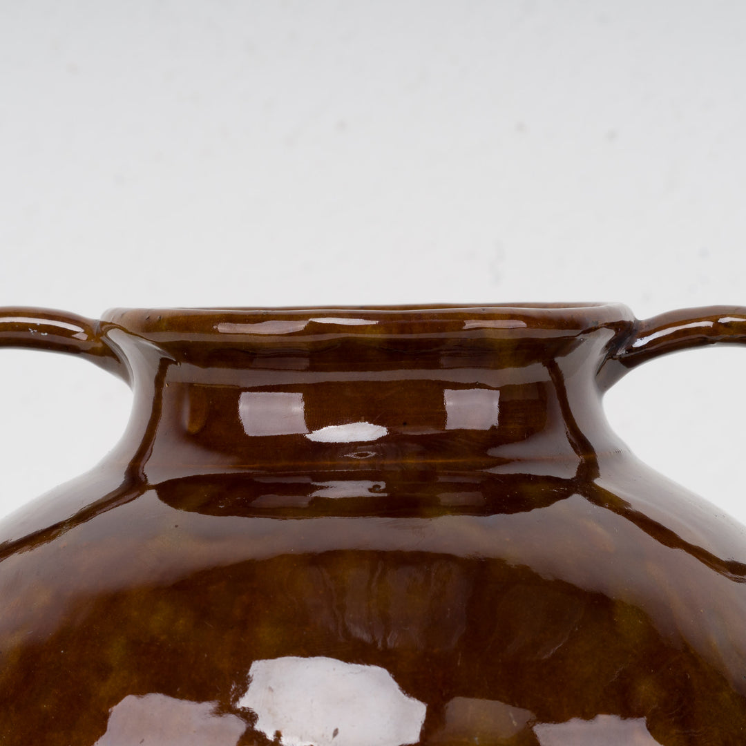 Ceramic vase R. Gery – Brown glazed earthenware – 19x19x19 cm