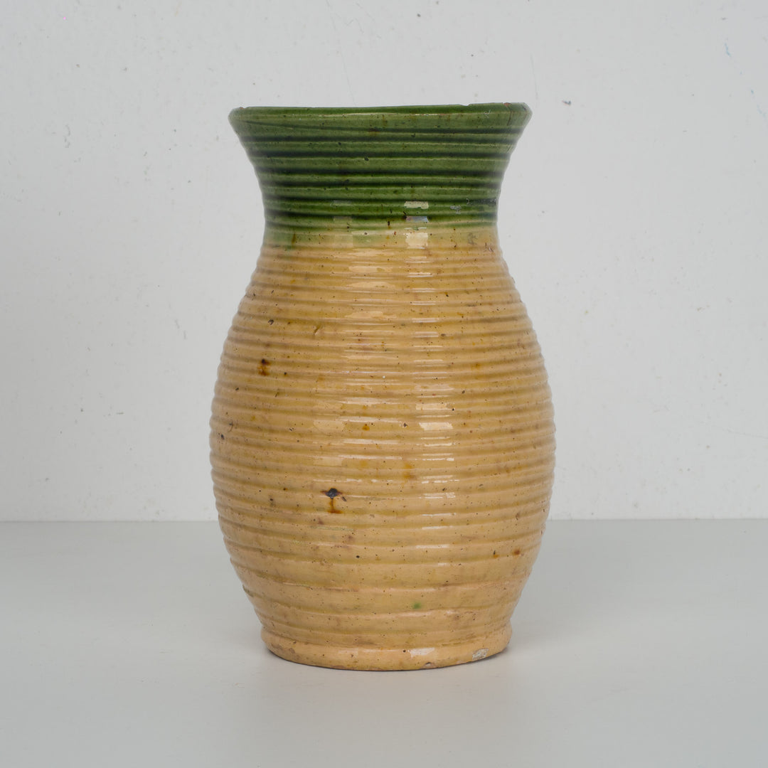 Ceramic glazed vase in green and yellow