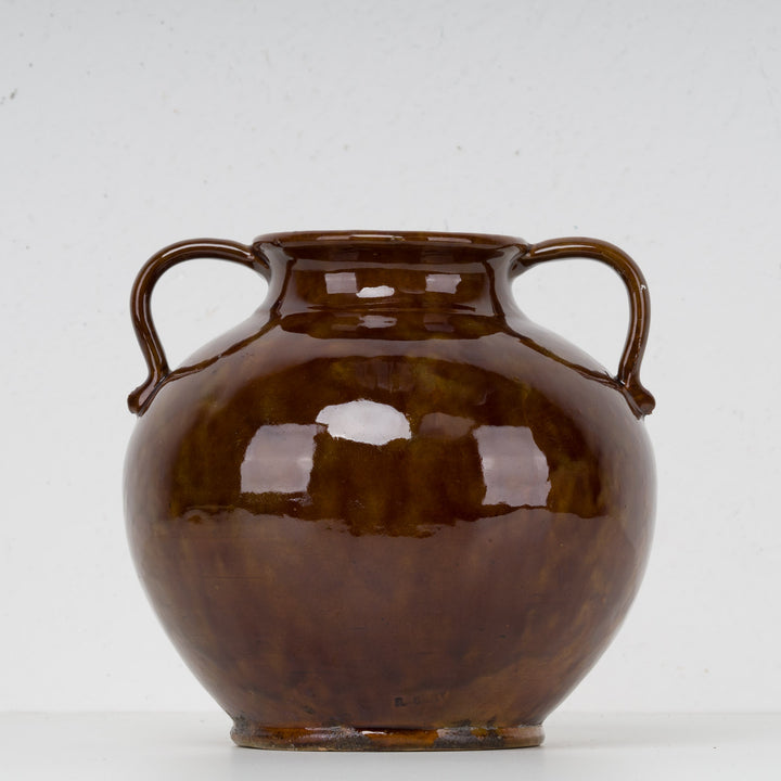 Ceramic vase R. Gery – Brown glazed earthenware – 19x19x19 cm