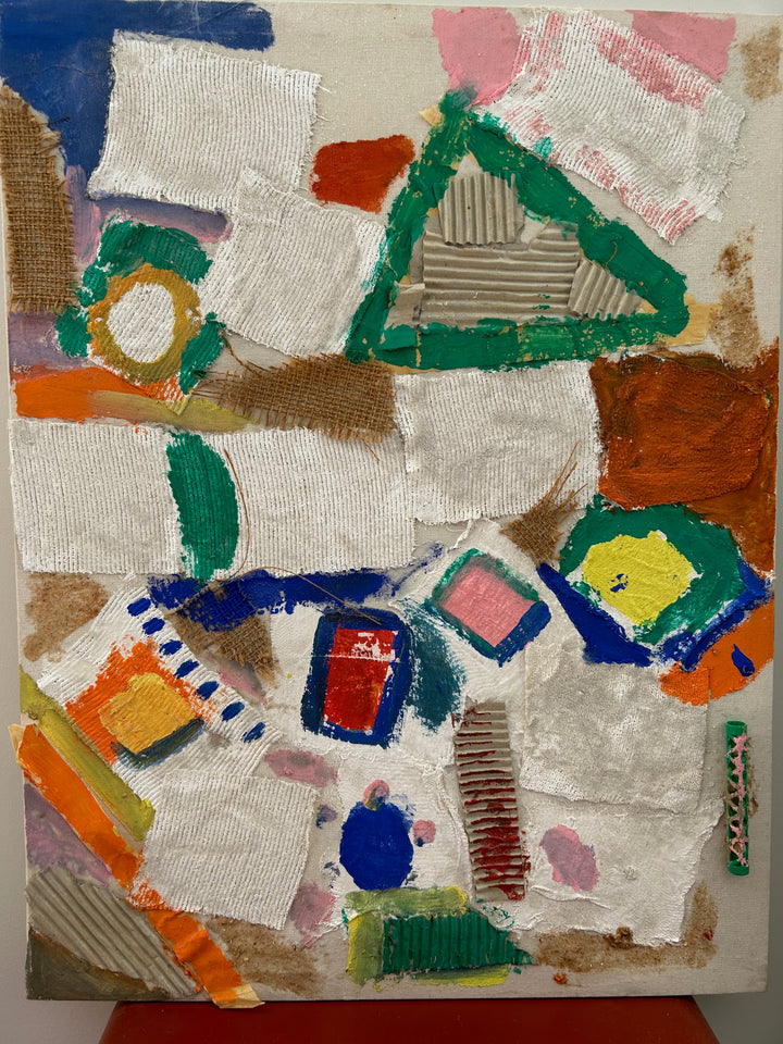 Abstracte Mixed Media Collage – Kleurrijk Textuurkunstwerk met Unieke Materialen - 64,5 x 50 x 3 cm