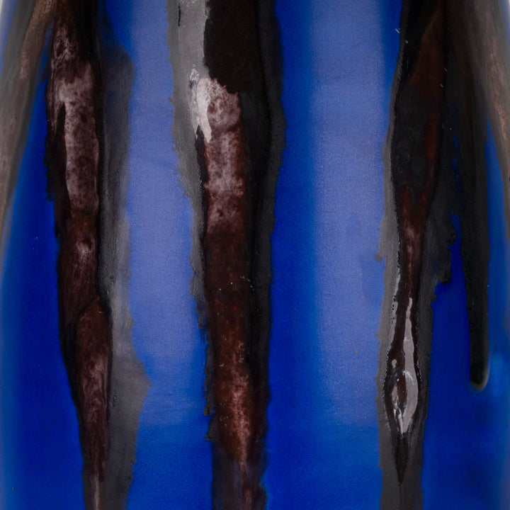 Koningsblauwe keramische vaas met druipglazuur – gesigneerd ‘79’ – 31 cm