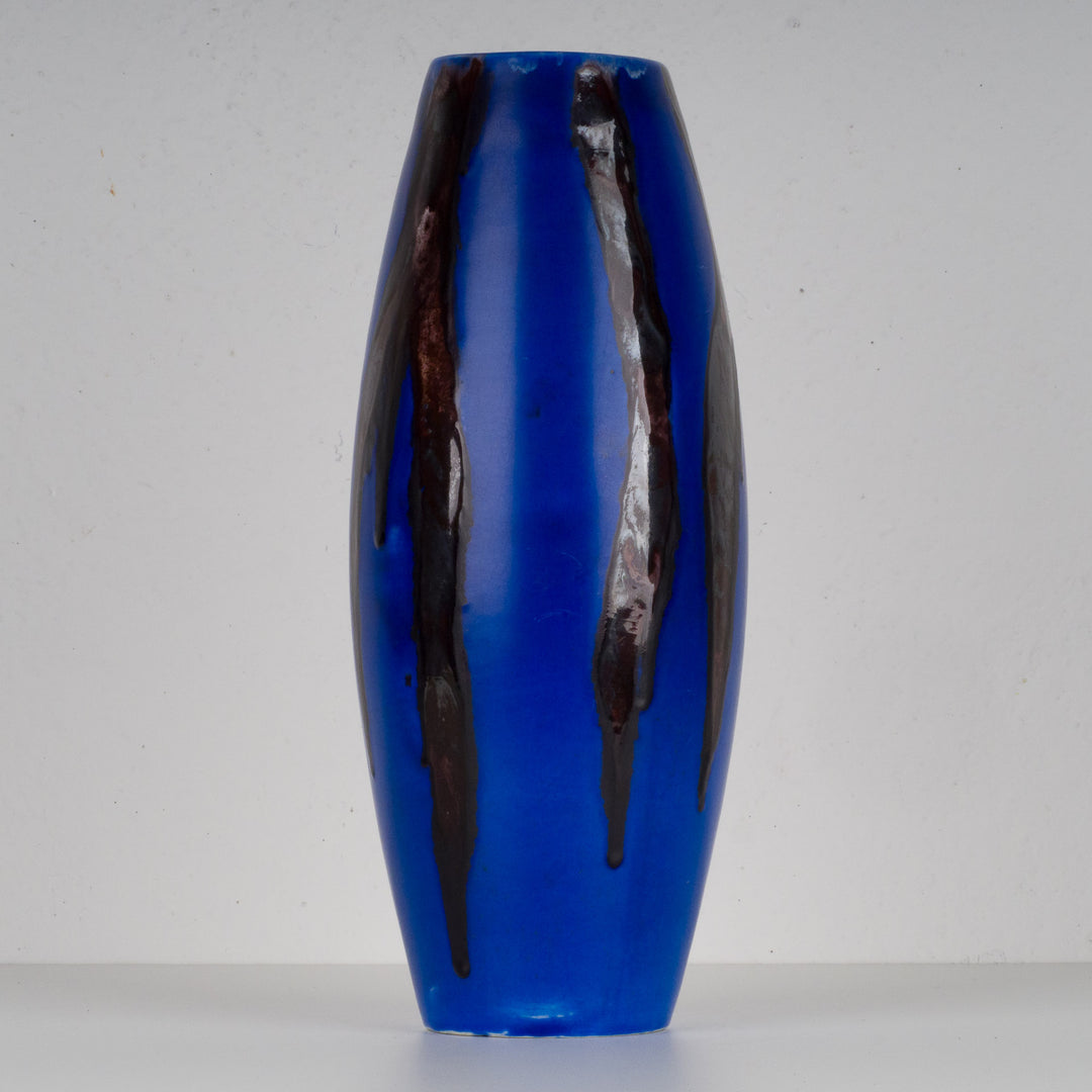 Koningsblauwe keramische vaas met druipglazuur – gesigneerd ‘79’ – 31 cm