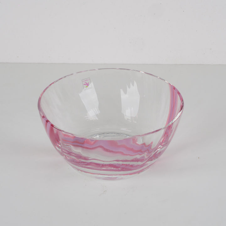 Kristallen schaal Caithness – Roze detail – Handgemaakt in Schotland – 20,2 x 20,2 x 9,2 cm