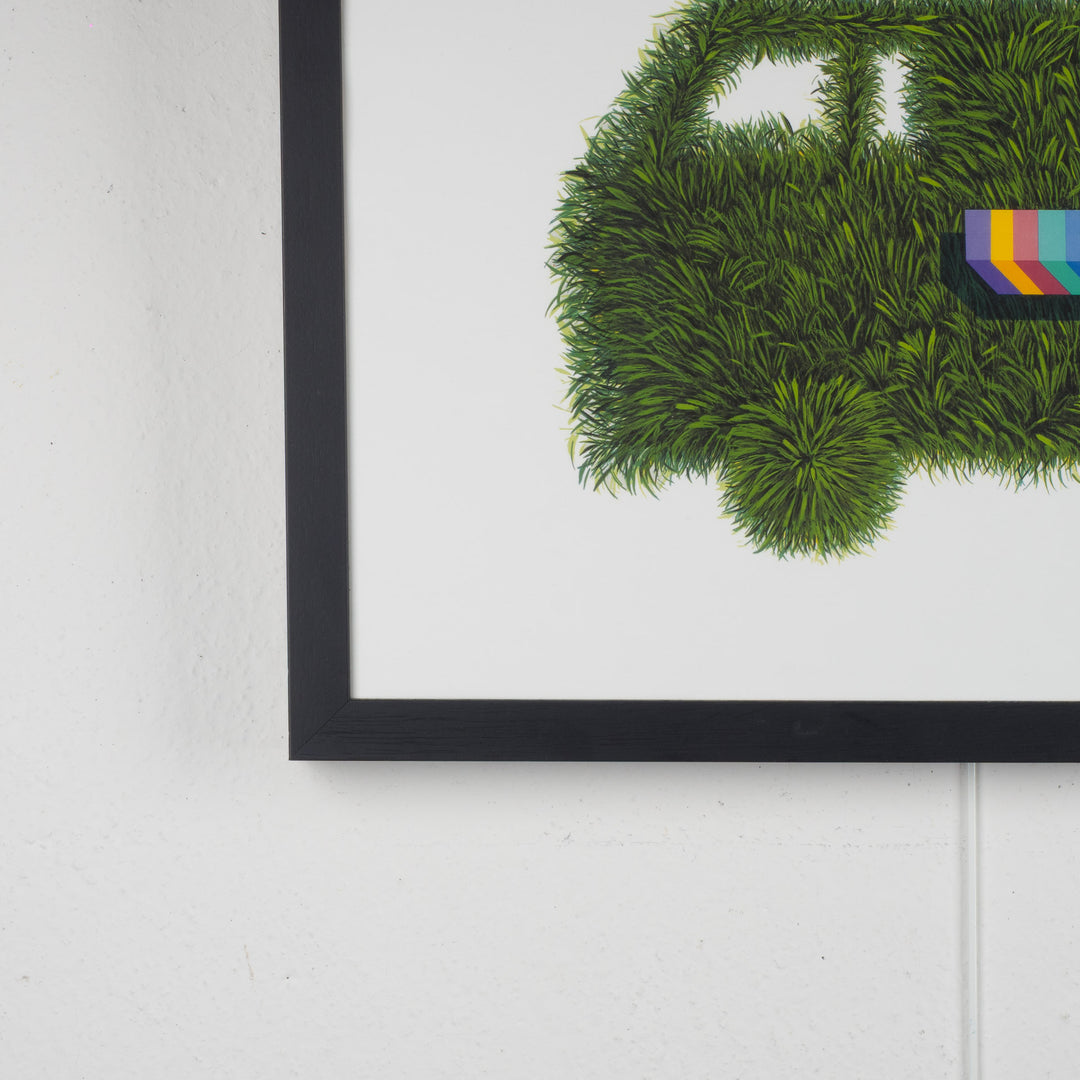 Elias – Surreal Lithograph with Green Van | 69 x 49 cm (framed) 