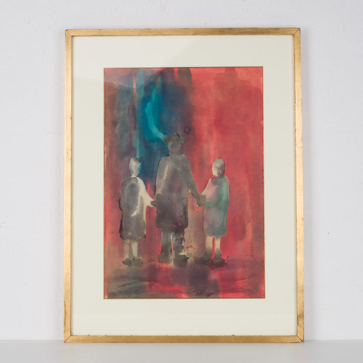 M. Gibon – Aquarel “Drie Mensen” (1970)
