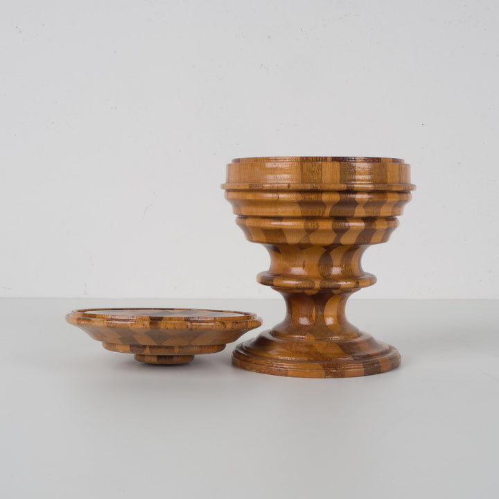 Houten dekselpotje in marquetterie – 13x13x7 cm