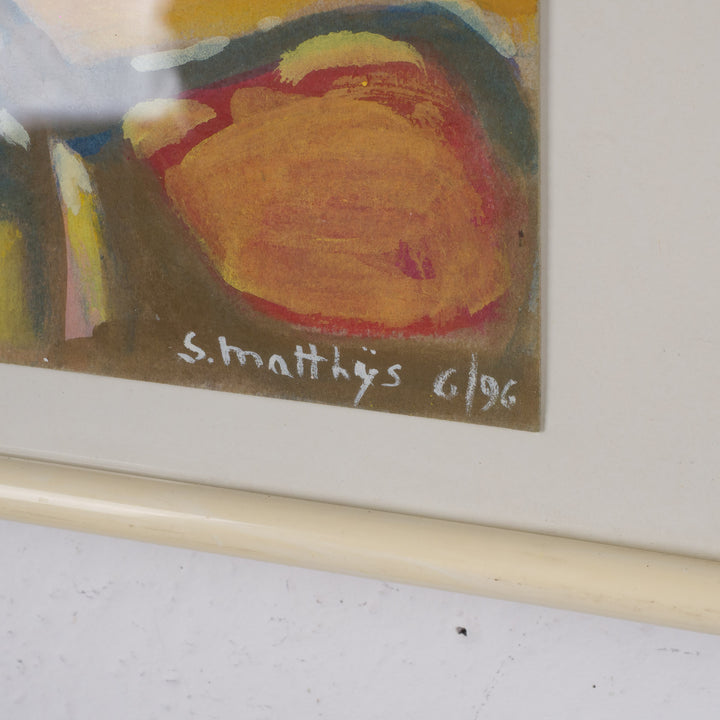 Schilderij “Huizen aan Zee – Kobaltblauw Landschap” door S. Matthijs