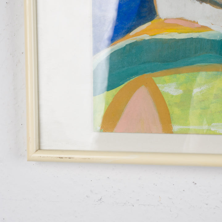 Schilderij “Huizen aan Zee – Kobaltblauw Landschap” door S. Matthijs