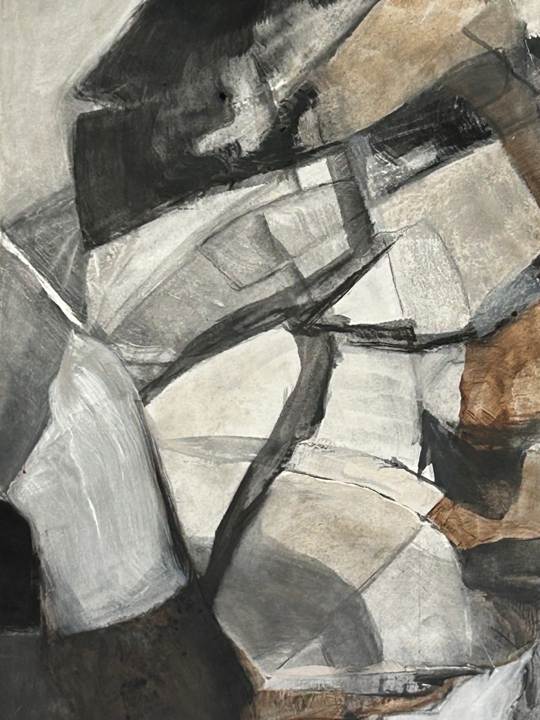Stilte in Fragment – Abstract schilderij met aardse schakeringen - 80 x 80 x 2 cm