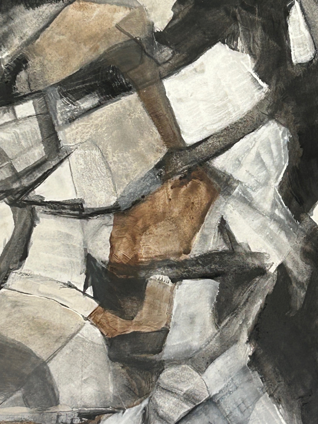 Stilte in Fragment – Abstract schilderij met aardse schakeringen - 80 x 80 x 2 cm