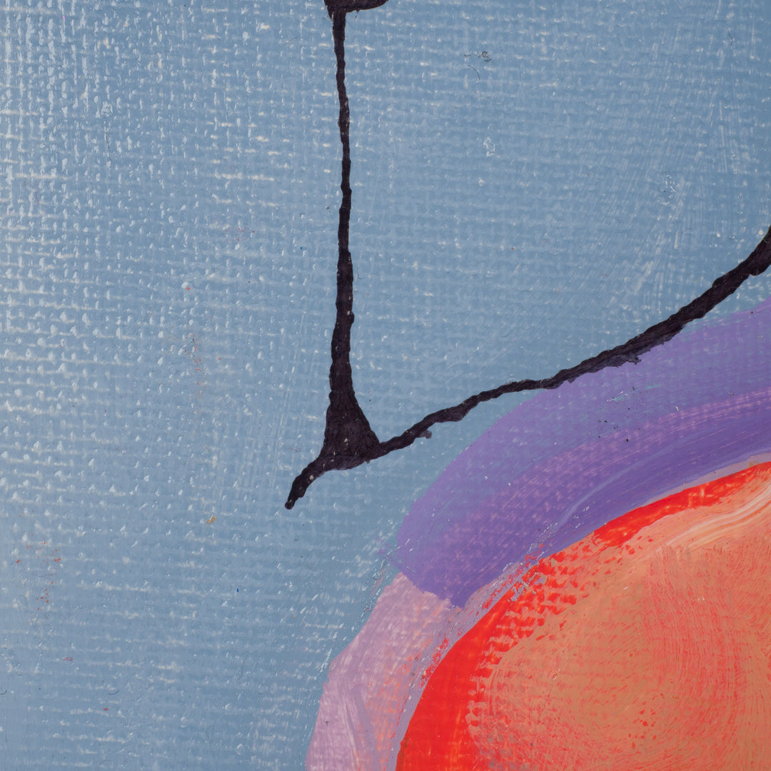 Schilderij geometrisch vrouwengezicht in licht blauw, paars en oranje – JP Terryn (2021) – 21 x 30 cm