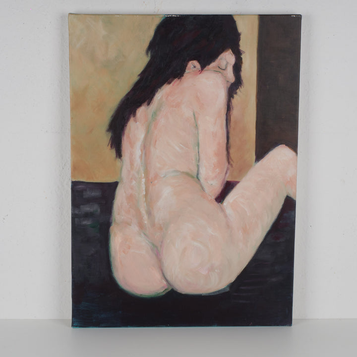 Prachtig schilderij van naakte vrouw – zachte groen- en rozetinten