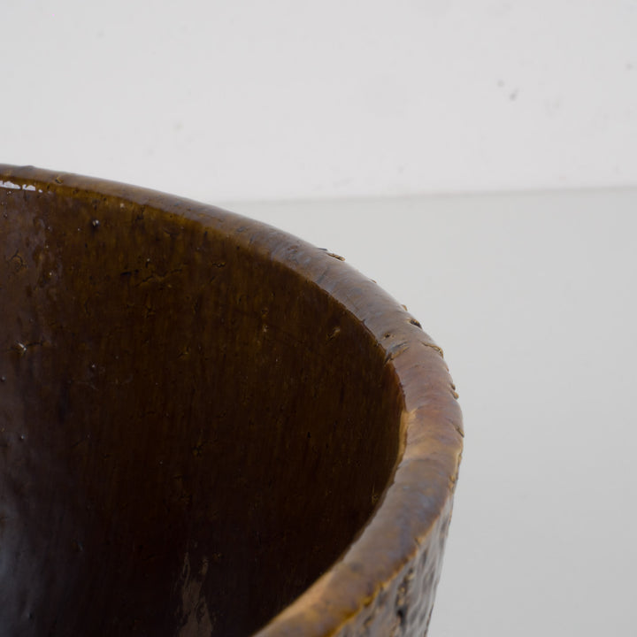 Bruin geglazuurde RAKU schaal – authentieke keramiek met karakter (25x25x12 cm)