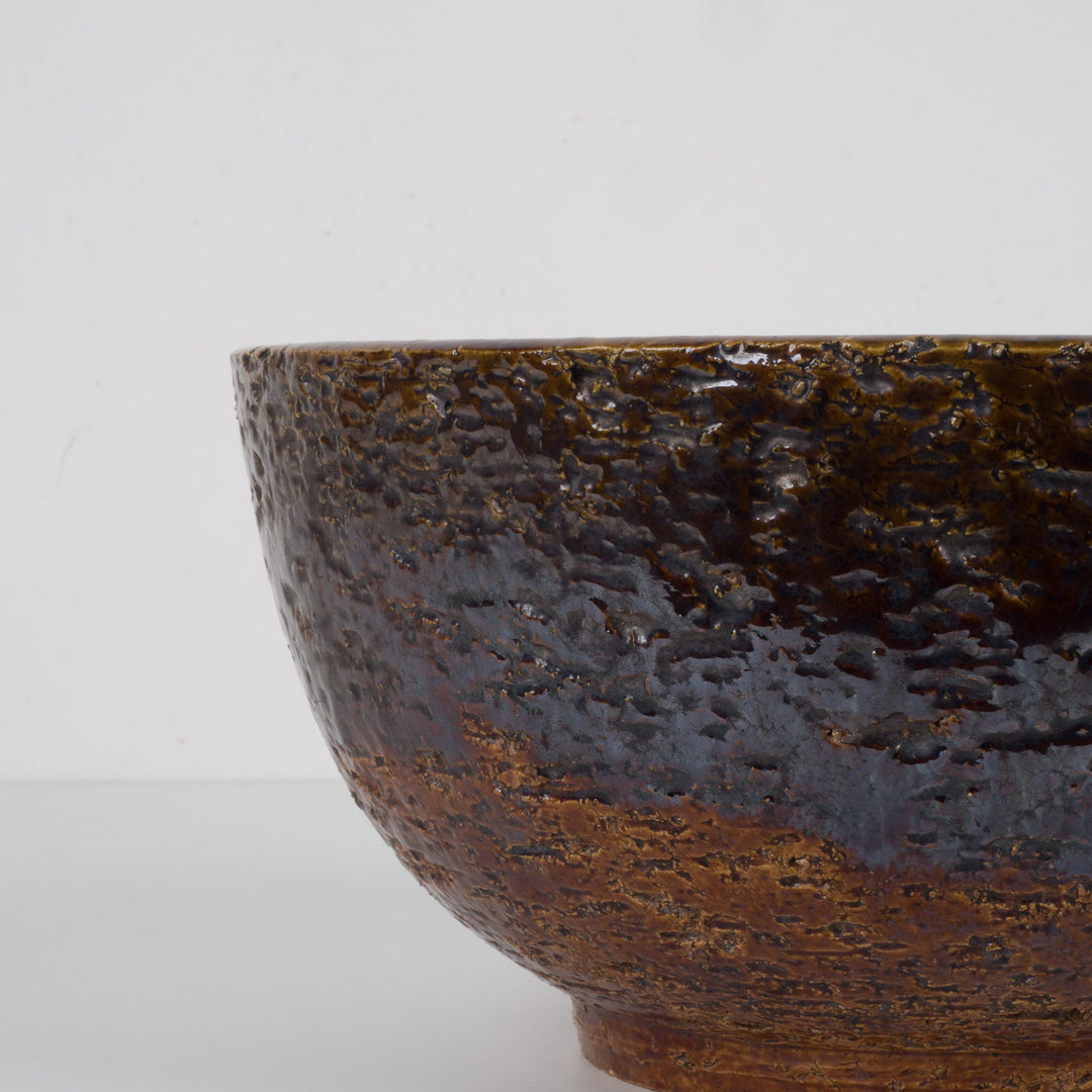 Bruin geglazuurde RAKU schaal – authentieke keramiek met karakter (25x25x12 cm)