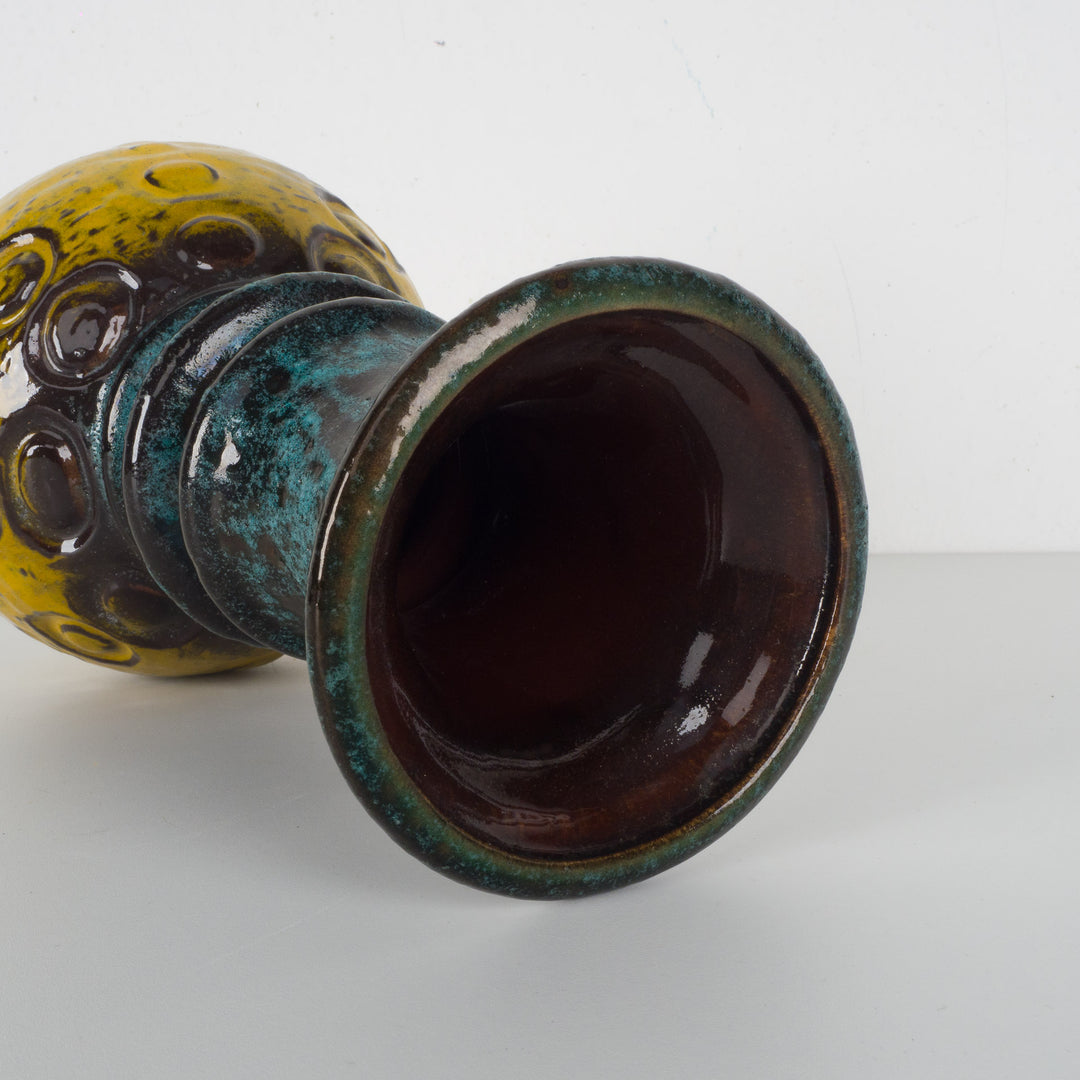 Zeldzame vintage West-Germany vaas Carstens Keramik – oker en groen met bollen