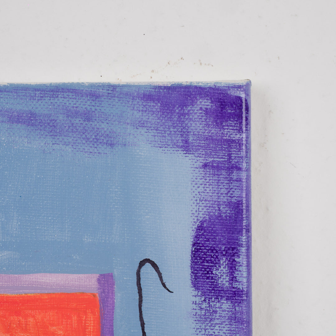 Schilderij geometrisch vrouwengezicht in licht blauw, paars en oranje – JP Terryn (2021) – 21 x 30 cm