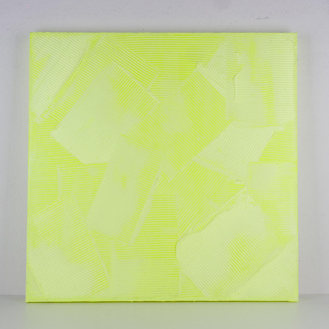 Fluorescerend Geel Reliëfschilderij van Sarah Schwazl (2008) – 80 × 81 cm