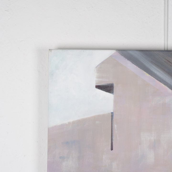 Schilderij van Rita Pollet – man kijkend door het raam in zachte pasteltinten