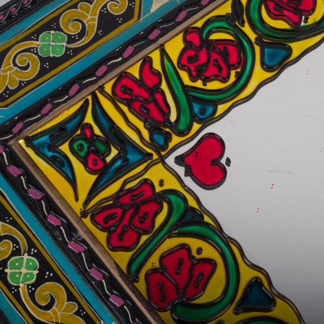 Kleurrijke vierkante Arabische spiegel – beschilderd en gedecoreerd
