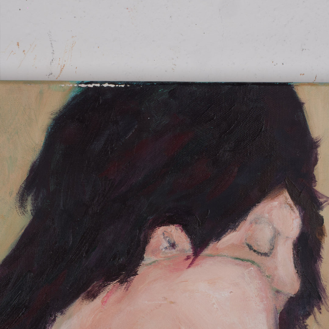 Prachtig schilderij van naakte vrouw – zachte groen- en rozetinten