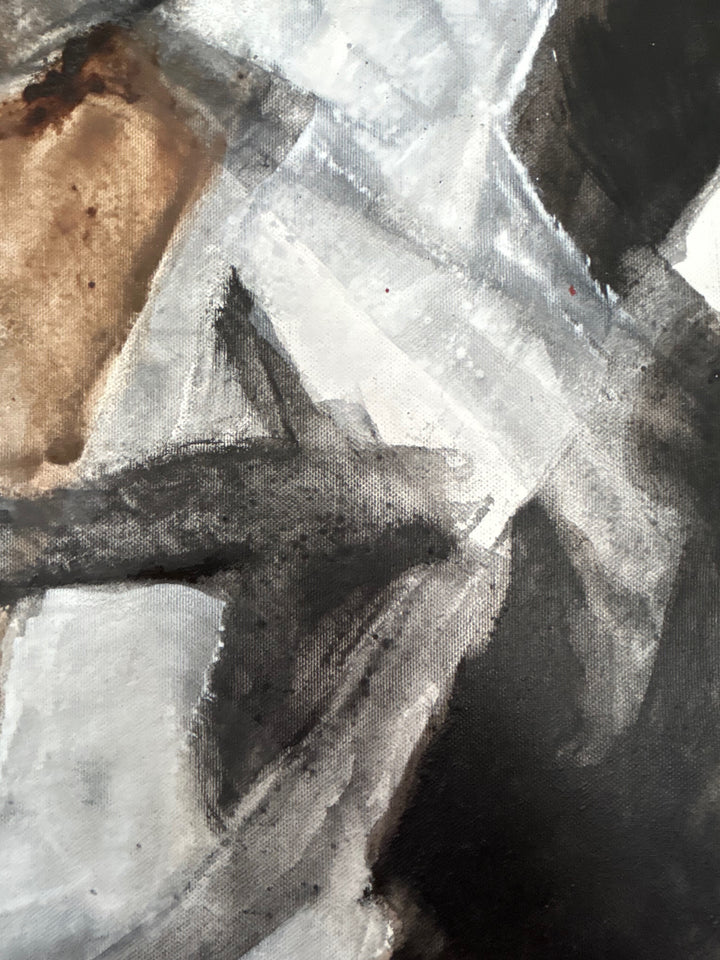 Stilte in Fragment – Abstract schilderij met aardse schakeringen - 80 x 80 x 2 cm