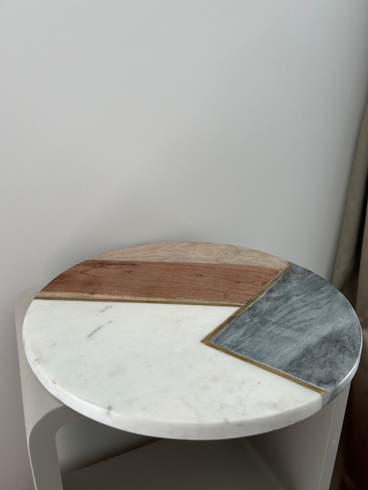 Typhoon serveerschaal in marmer, acaciahout & essing – 30x30x1,5 cm