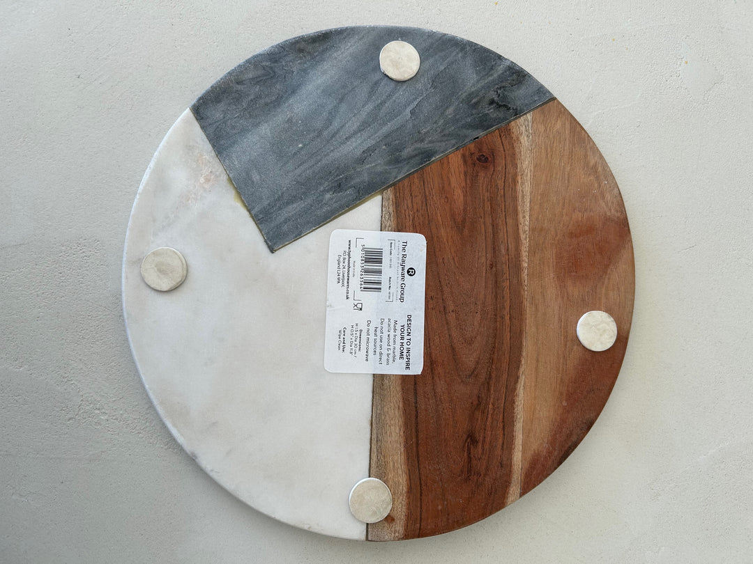 Typhoon serveerschaal in marmer, acaciahout & essing – 30x30x1,5 cm