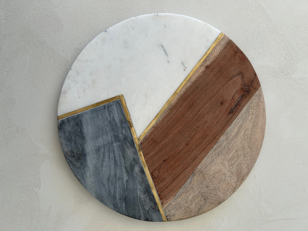 Typhoon serveerschaal in marmer, acaciahout & essing – 30x30x1,5 cm