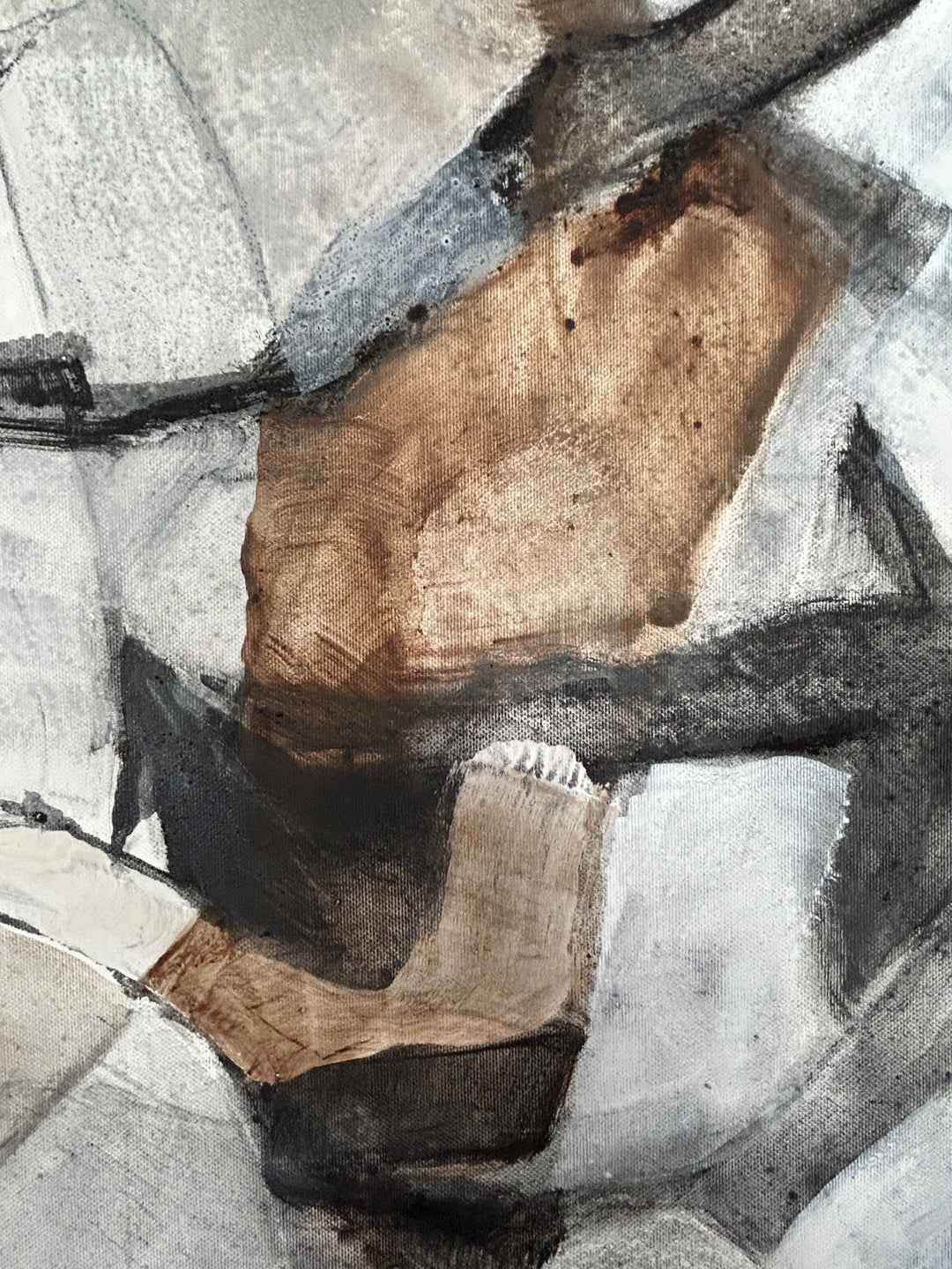 Stilte in Fragment – Abstract schilderij met aardse schakeringen - 80 x 80 x 2 cm