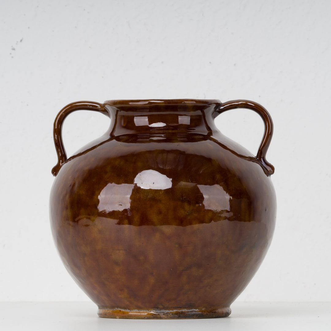 Ceramic vase R. Gery – Brown glazed earthenware – 19x19x19 cm