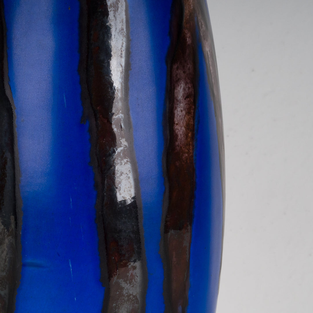 Koningsblauwe keramische vaas met druipglazuur – gesigneerd ‘79’ – 31 cm