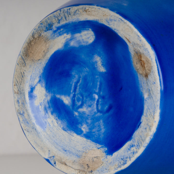 Koningsblauwe keramische vaas met druipglazuur – gesigneerd ‘79’ – 31 cm