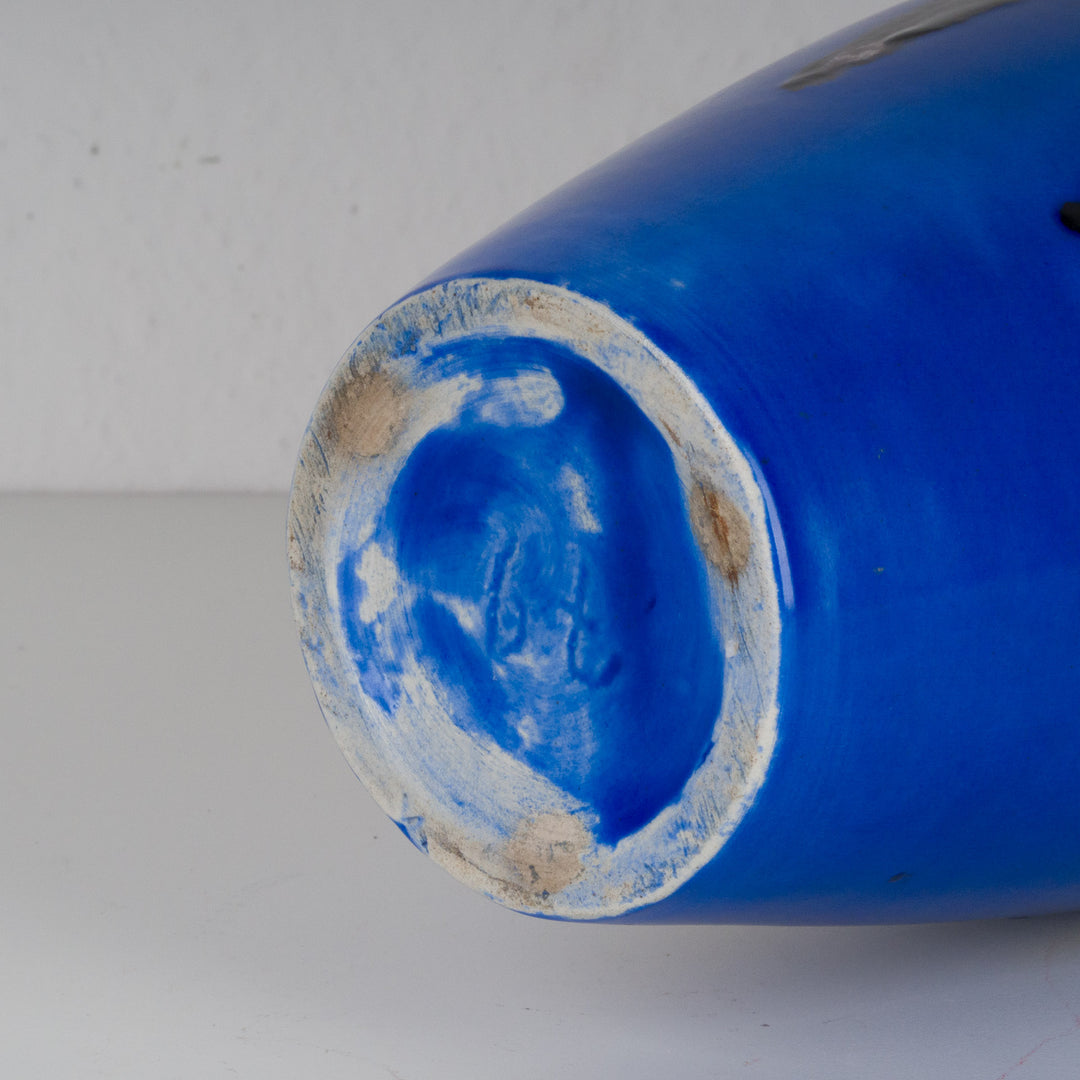 Koningsblauwe keramische vaas met druipglazuur – gesigneerd ‘79’ – 31 cm