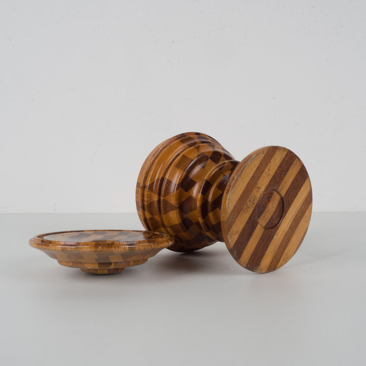 Houten dekselpotje in marquetterie – 13x13x7 cm