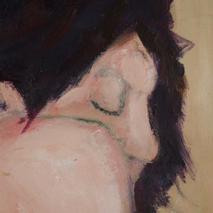 Prachtig schilderij van naakte vrouw – zachte groen- en rozetinten