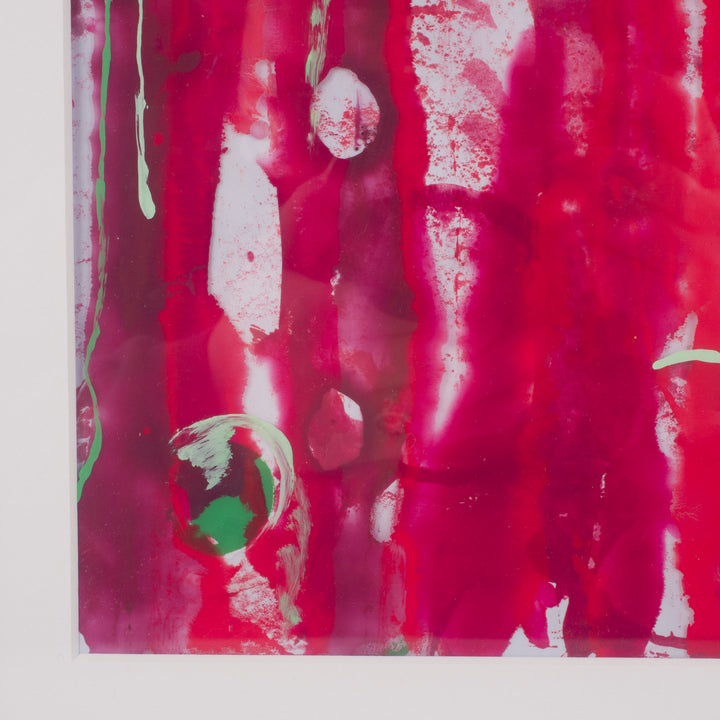 Hedendaags rood gelaagd schilderij op Mica – Hilde Deceuninck