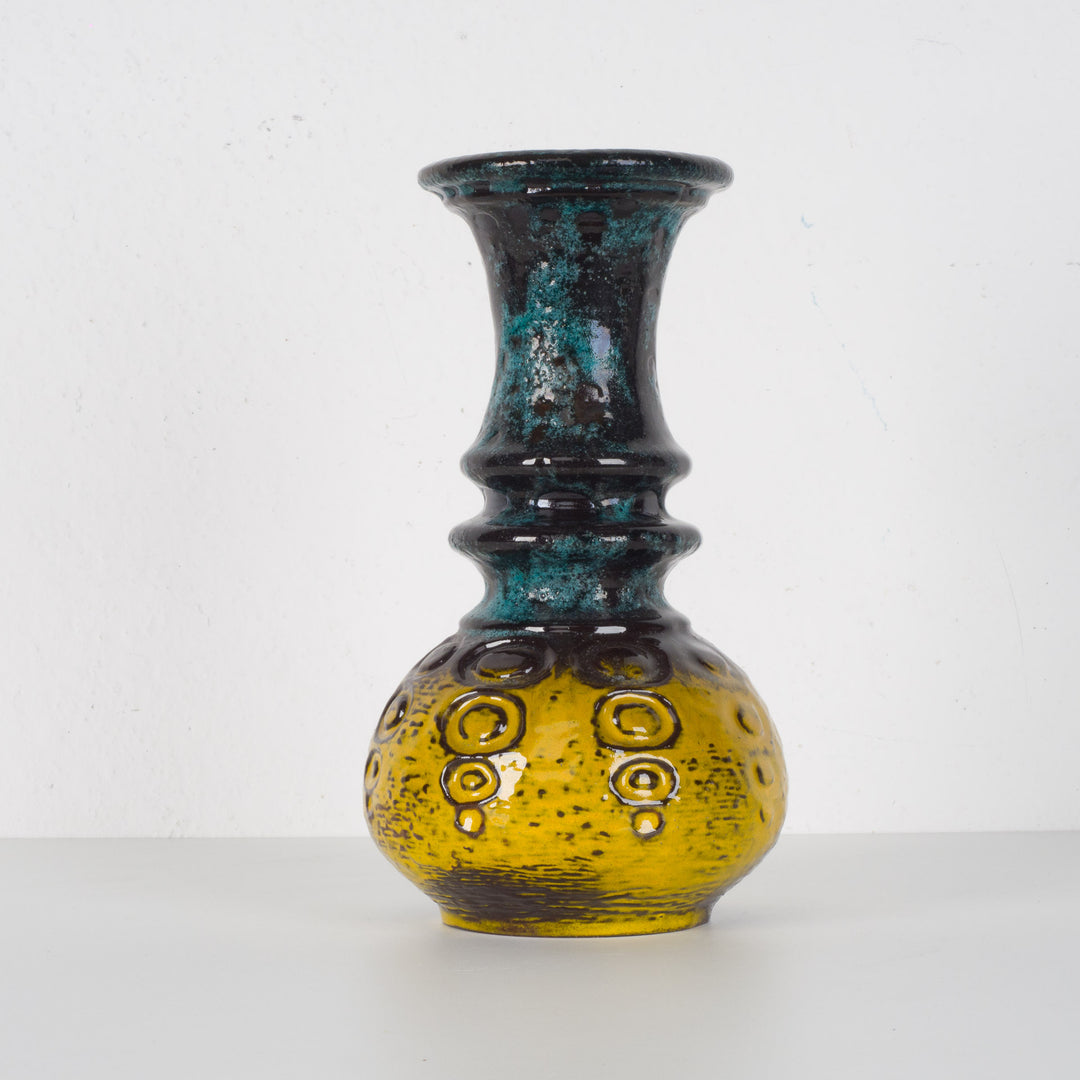 Zeldzame vintage West-Germany vaas Carstens Keramik – oker en groen met bollen