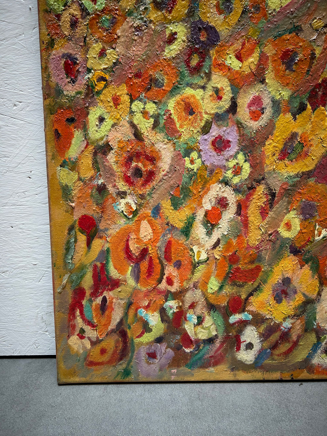 Expressief Bloemenveld in Olieverf – Gesigneerd – 80 x 70 x 1,5 cm