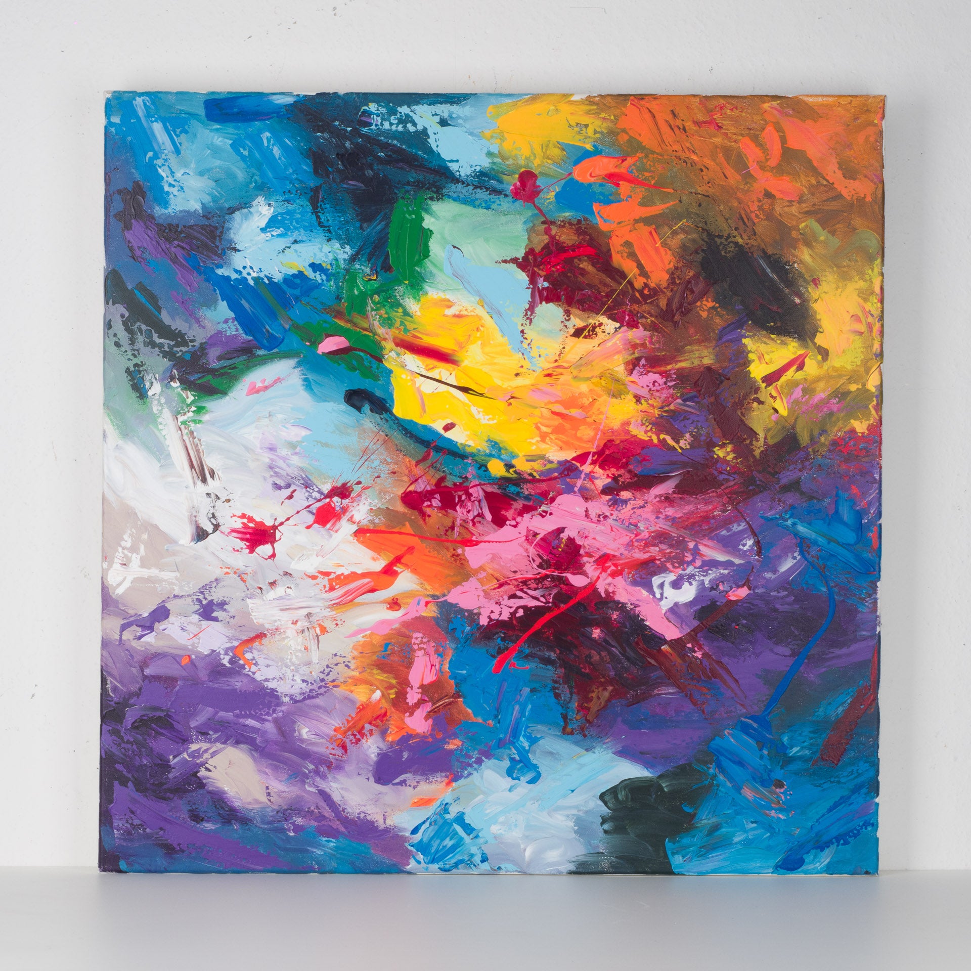 Abstract schilderij 70x70 cm – Kleurenexplosie Nitra – De Tuin Der