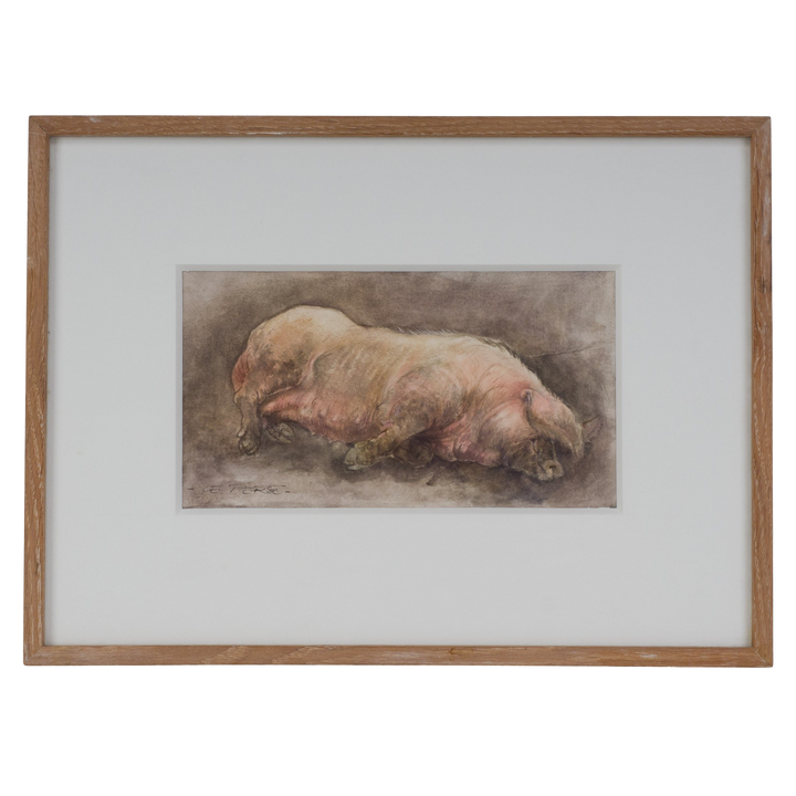 Nice watercolor of a sleeping pig