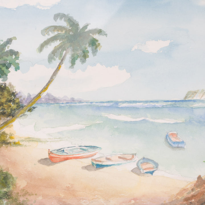 Watercolor painting – tropical scene with boats