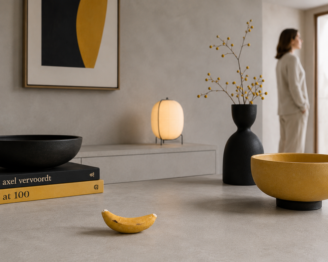 Decoratieve banaan in steen – speels natuurstenen object / 13 x 4 x 4 cm