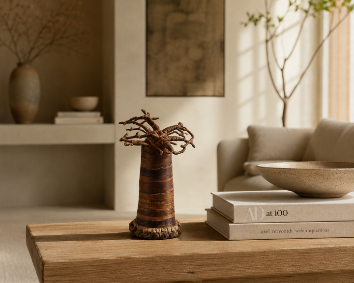 Decoratieve Baobabboom – Sculpturaal natuurobject – 18 x 18 x 27 cm