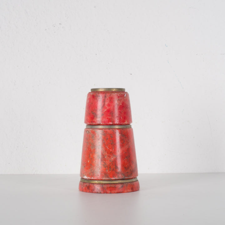 Beautiful Conical 3-Piece Red Alabaster Set with Brass Dividers