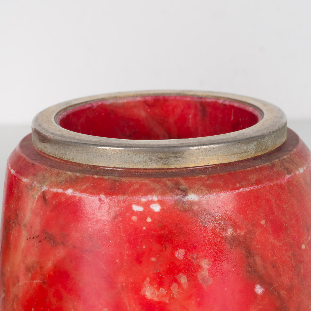 Beautiful Conical 3-Piece Red Alabaster Set with Brass Dividers